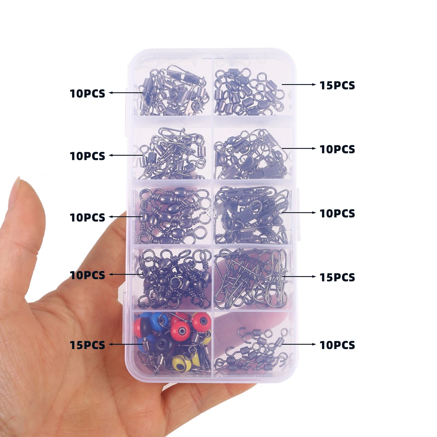 Caixa de 115 conector de pesca, pinos encaixotados, centro, passe, mar, feijão, baixo, truta, acessórios de pesca
