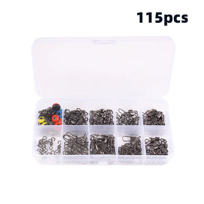 Caixa de 115 conector de pesca, pinos encaixotados, centro, passe, mar, feijão, baixo, truta, acessórios de pesca