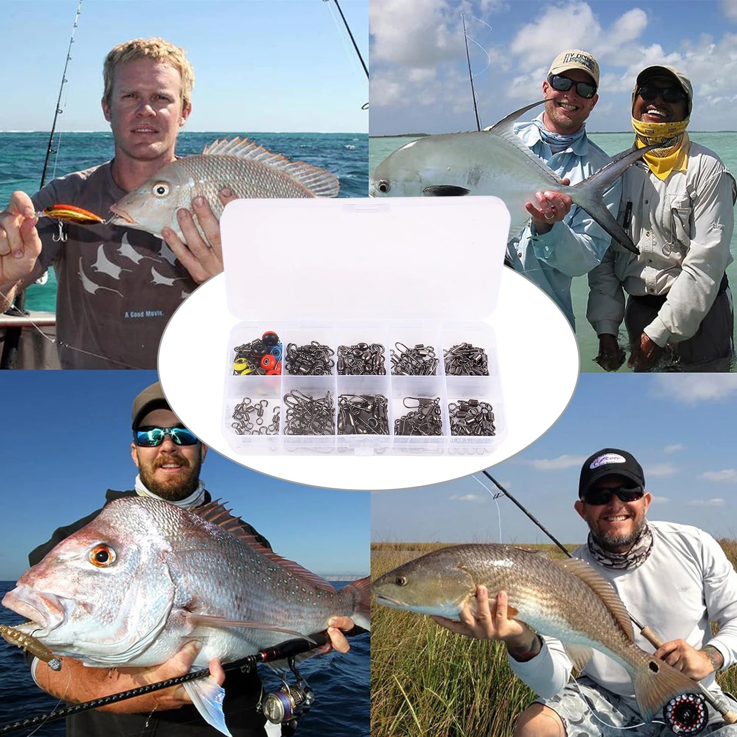 Caixa de 115 conector de pesca, pinos encaixotados, centro, passe, mar, feijão, baixo, truta, acessórios de pesca