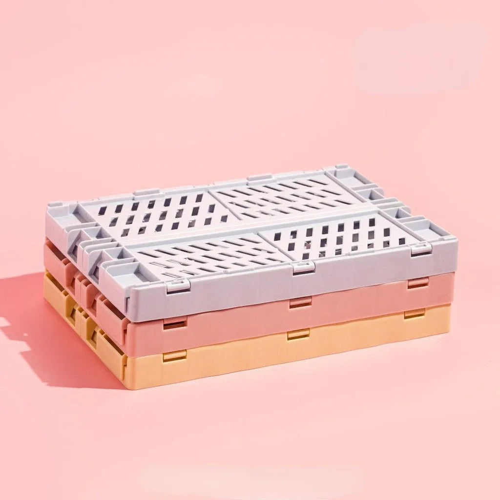 Caja de almacenamiento plegable de plástico, cesta apilable, bonita caja para maquillaje, joyas, juguetes, organizador portátil. 
