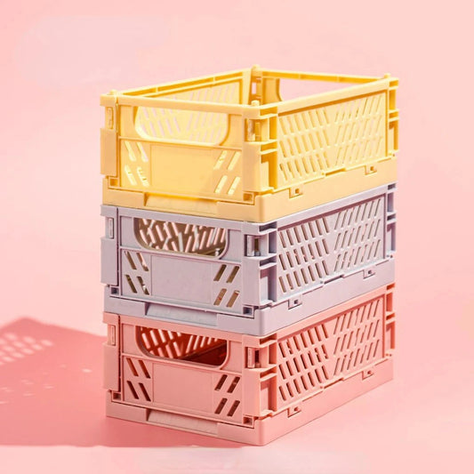 Caja de almacenamiento plegable de plástico, cesta apilable, bonita caja para maquillaje, joyas, juguetes, organizador portátil. 