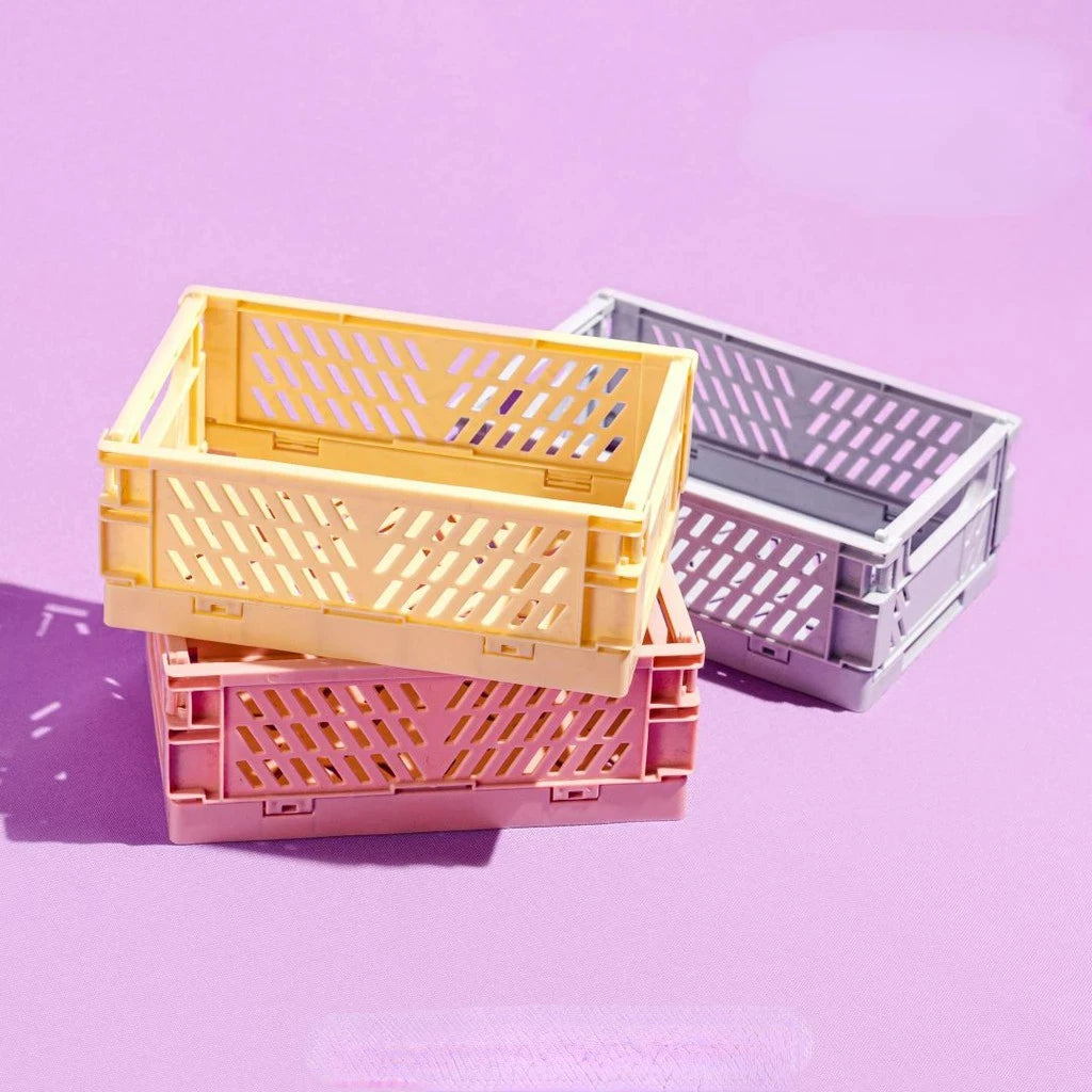 Plastic Foldable Storage Box Collapsible Crate Basket Stackable Cute Makeup Jewelry Toys Boxes for Storage Box Portable Organizer 
