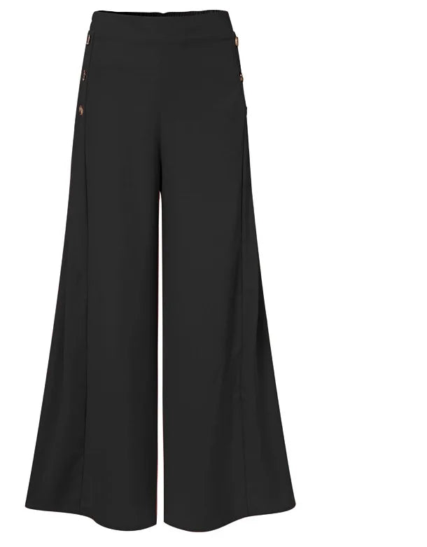 Pantalones anchos, elásticos, de cintura alta, para mujer, estilo urbano, con botones, versátiles, nueva moda, primavera 2022