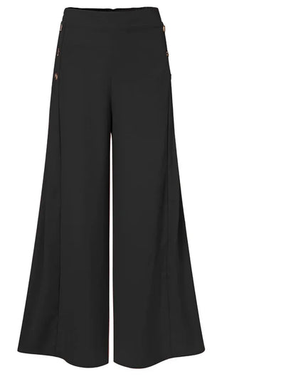 Pantalones anchos, elásticos, de cintura alta, para mujer, estilo urbano, con botones, versátiles, nueva moda, primavera 2022