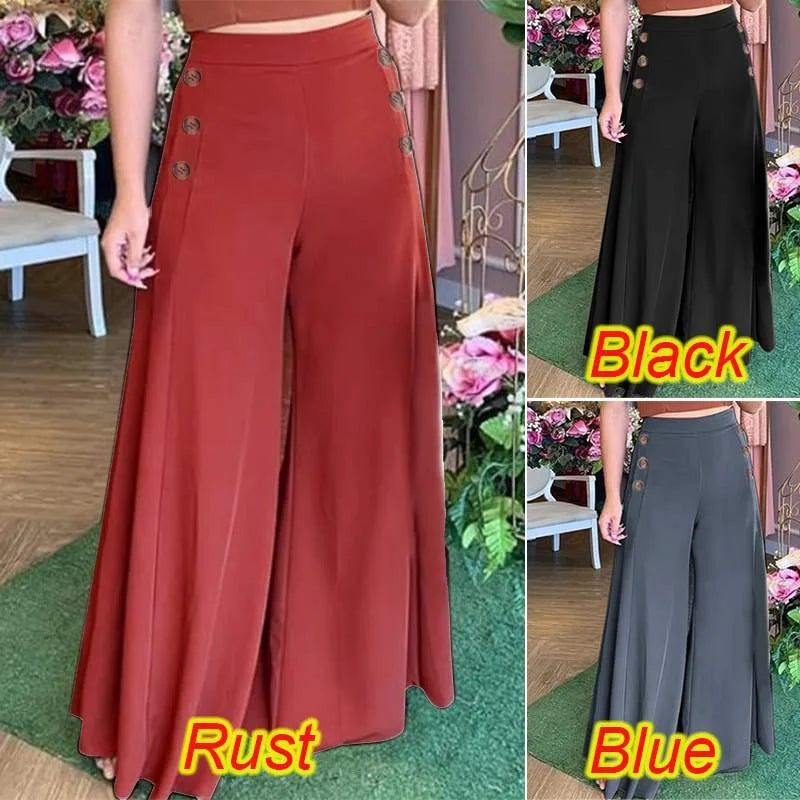 Pantalones anchos, elásticos, de cintura alta, para mujer, estilo urbano, con botones, versátiles, nueva moda, primavera 2022