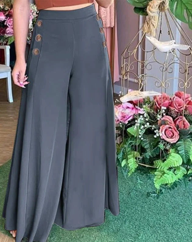 Pantalones anchos, elásticos, de cintura alta, para mujer, estilo urbano, con botones, versátiles, nueva moda, primavera 2022