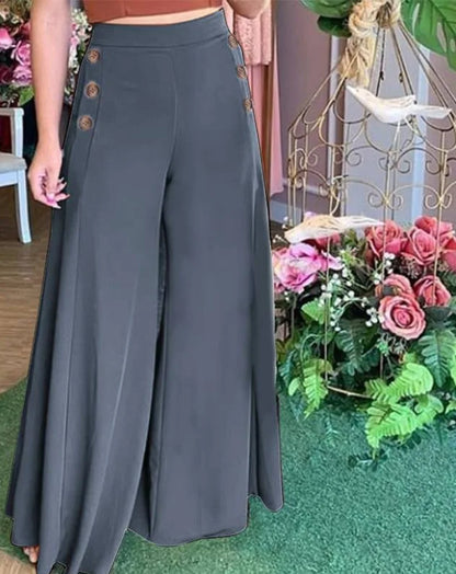 Pantalones anchos, elásticos, de cintura alta, para mujer, estilo urbano, con botones, versátiles, nueva moda, primavera 2022