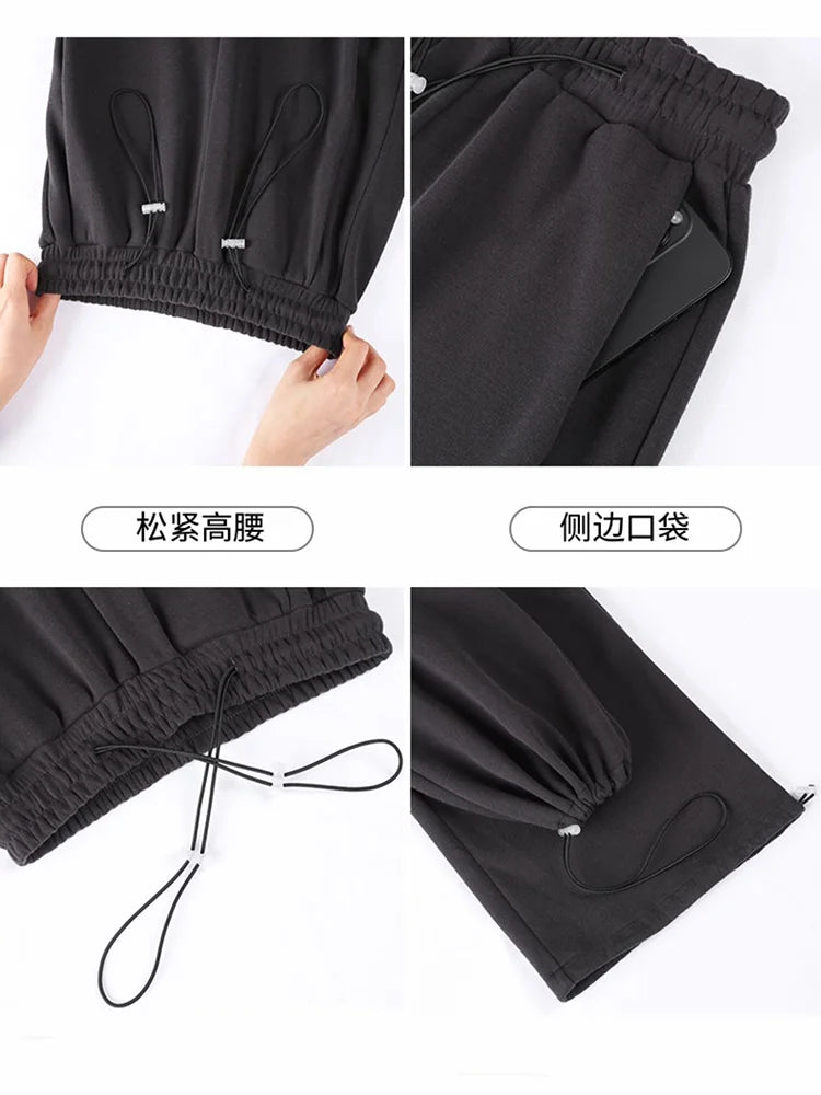 2022 Spring Summer Women Elastic Waist Straight Pants Casual Long Cargo Trousers 