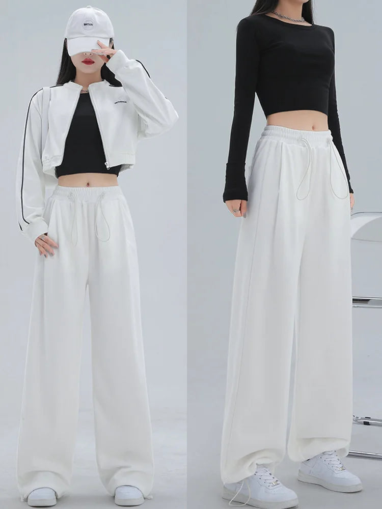 2022 Spring Summer Women Elastic Waist Straight Pants Casual Long Cargo Trousers 