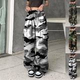 Pantalones cargo con estampado de camuflaje para mujer, estilo hip hop, estilo jogger, sudadera con cordón, informales, holgados y de pierna ancha. 