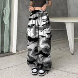 Pantalones cargo con estampado de camuflaje para mujer, estilo hip hop, estilo jogger, sudadera con cordón, informales, holgados y de pierna ancha. 