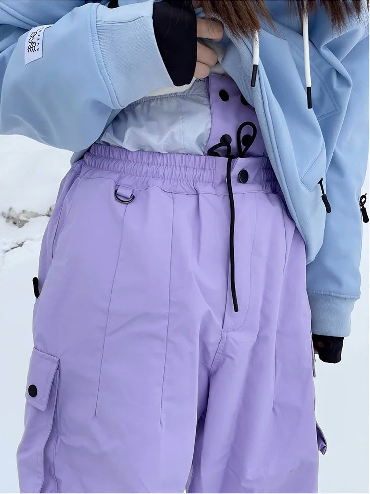 Calças de esqui extragrandes femininas, Calças de neve, Windproof, Impermeável, Quente, Cor Violeta, Ski Snowboard, Carga, Exterior, Inverno, Novo