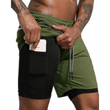 Pantalones cortos deportivos de verano 2 en 1 para hombre, con bolsillo incorporado, de secado rápido, para gimnasio, playa, correr, de dos pisos, de malla 