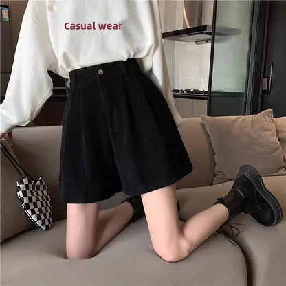 Women's High Waist Corduroy Shorts Casual Wide Leg Shorts Versatile Basic Trousers Autumn Winter 