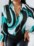 2024 Women's Long Sleeve Street Collar Shirt Colorful Tassel Print Daily Top Elegant Fashion 