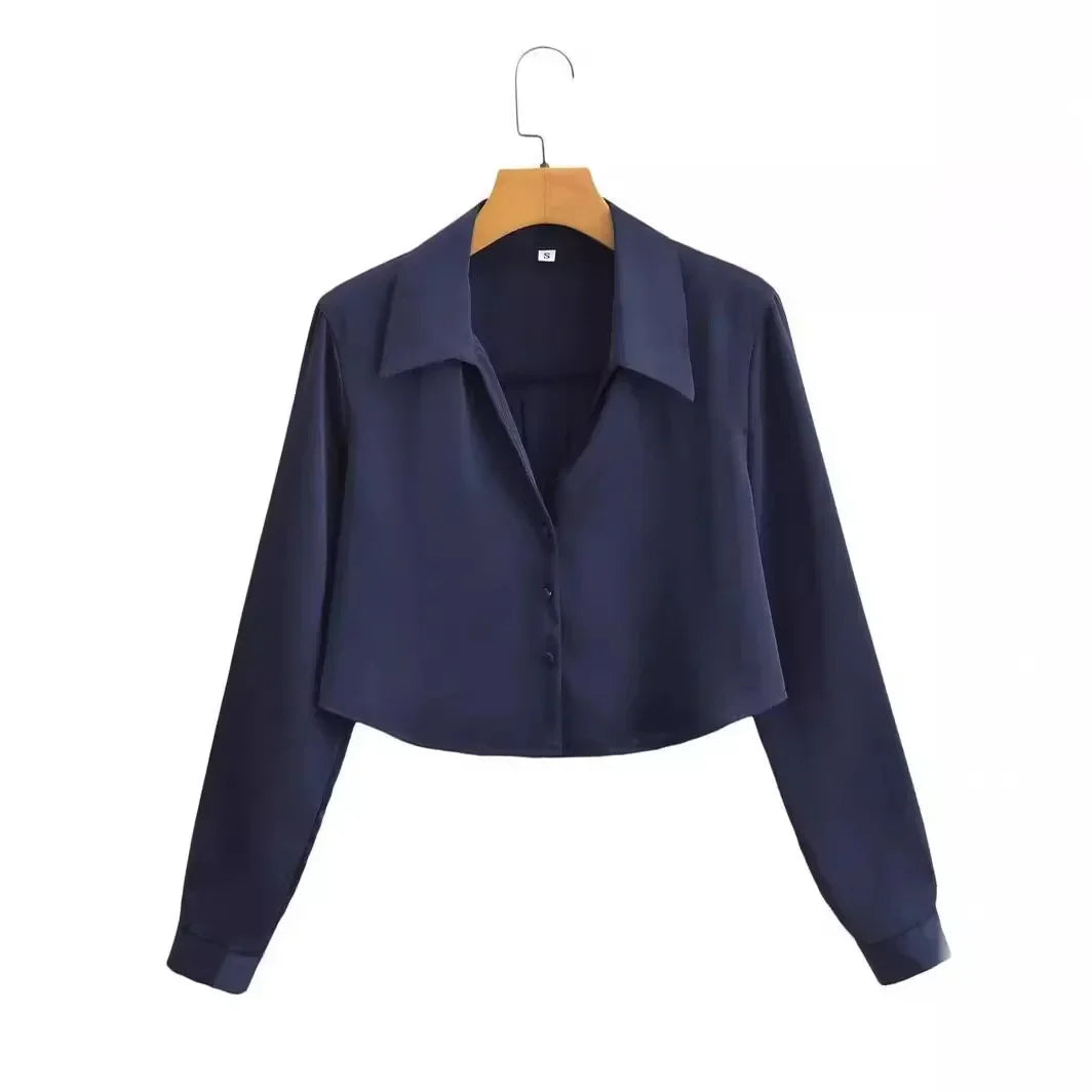2023 New Summer European and American Style Women's Long-sleeved Silk Shirt Fashion Blouse 1530 