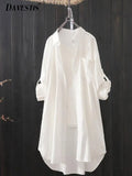 Camisa y blusa midi holgada y transpirable para mujer, primavera y verano 2023, camisas largas sencillas, color blanco liso, moda coreana 