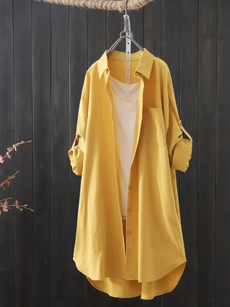 Camisa y blusa midi holgada y transpirable para mujer, primavera y verano 2023, camisas largas sencillas, color blanco liso, moda coreana 