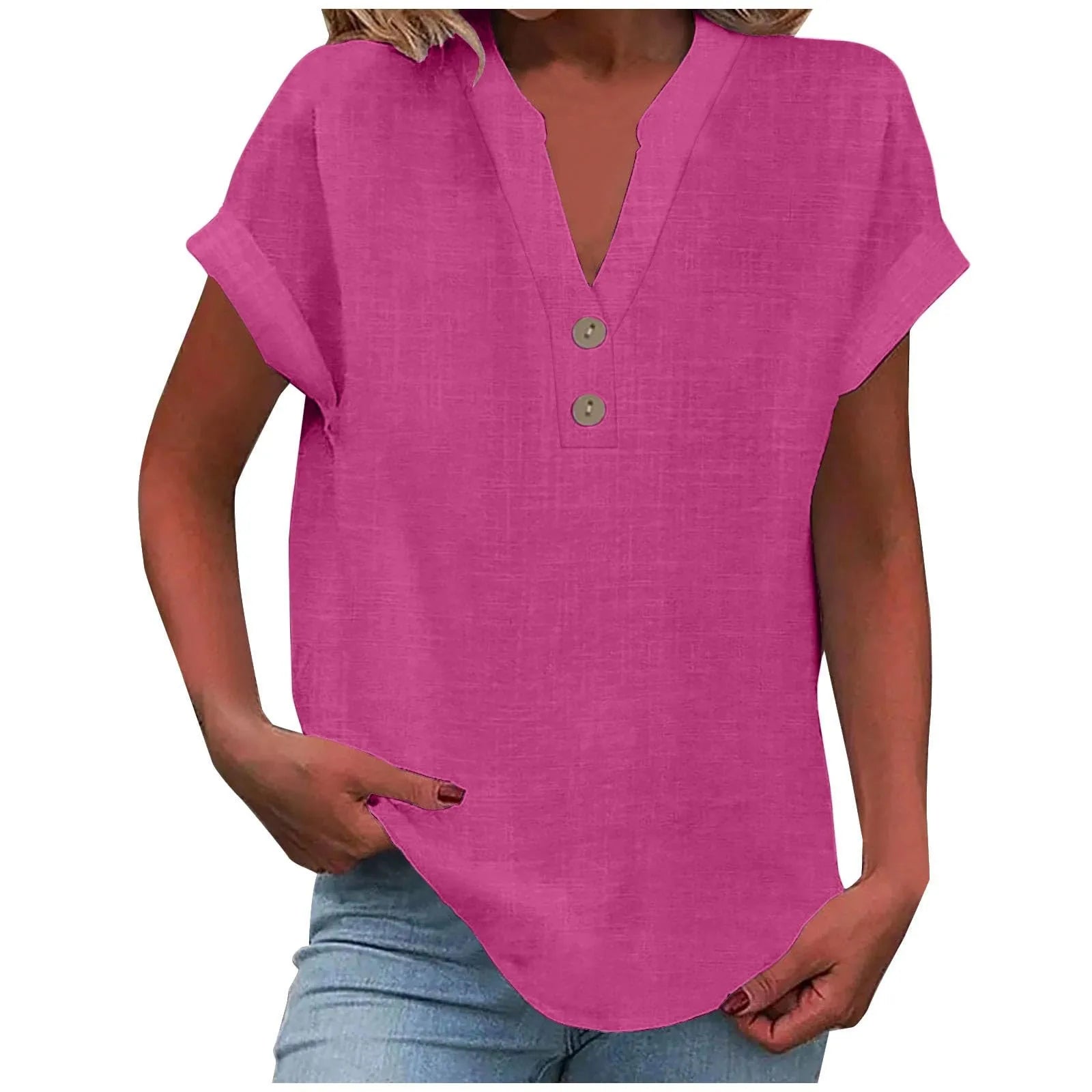 Women's V-neck Shirt, Linen Cotton, Breathable, Monochrome, Basic and Versatile, Casual and Comfortable, Office Tops Summer 2022 