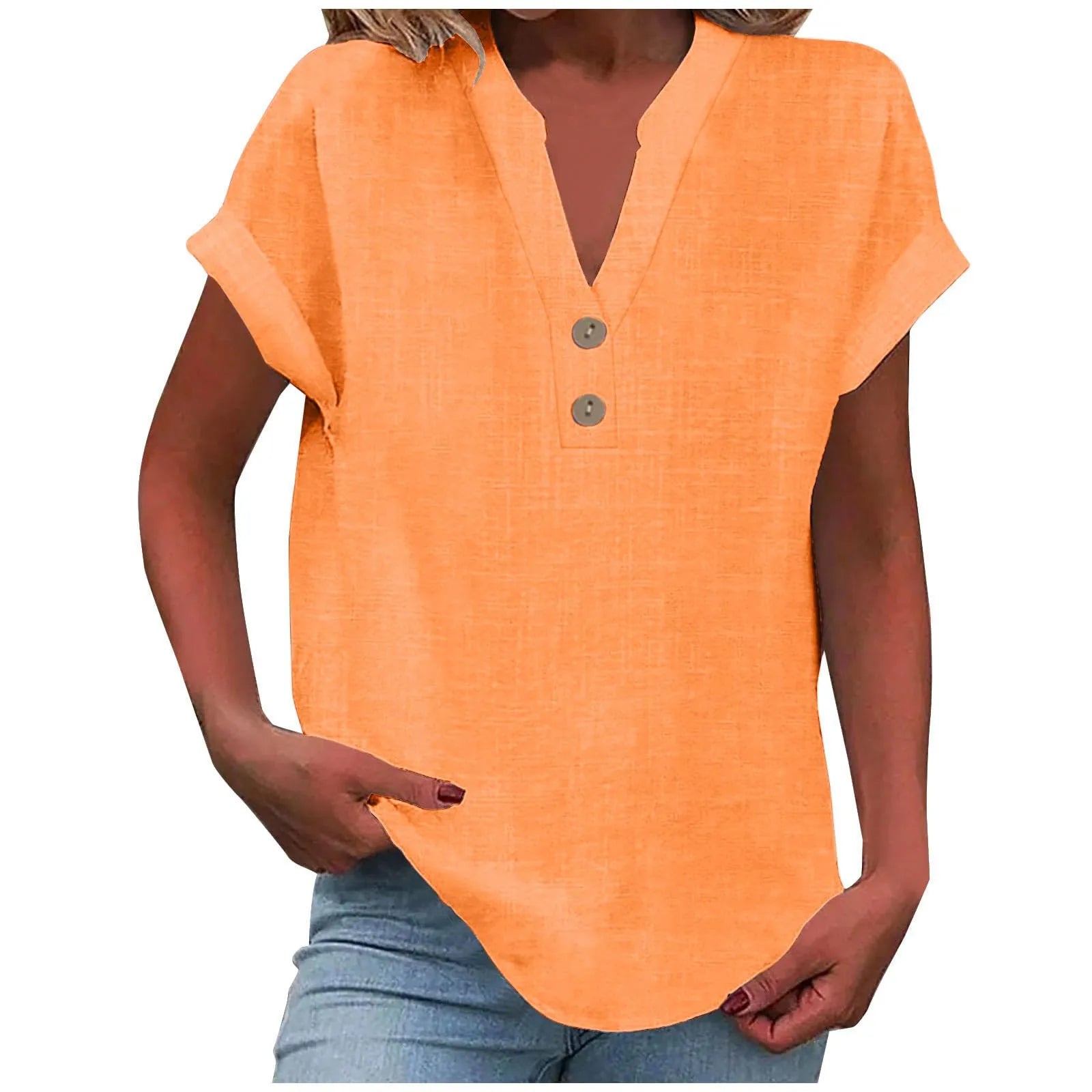 Women's V-neck Shirt, Linen Cotton, Breathable, Monochrome, Basic and Versatile, Casual and Comfortable, Office Tops Summer 2022 