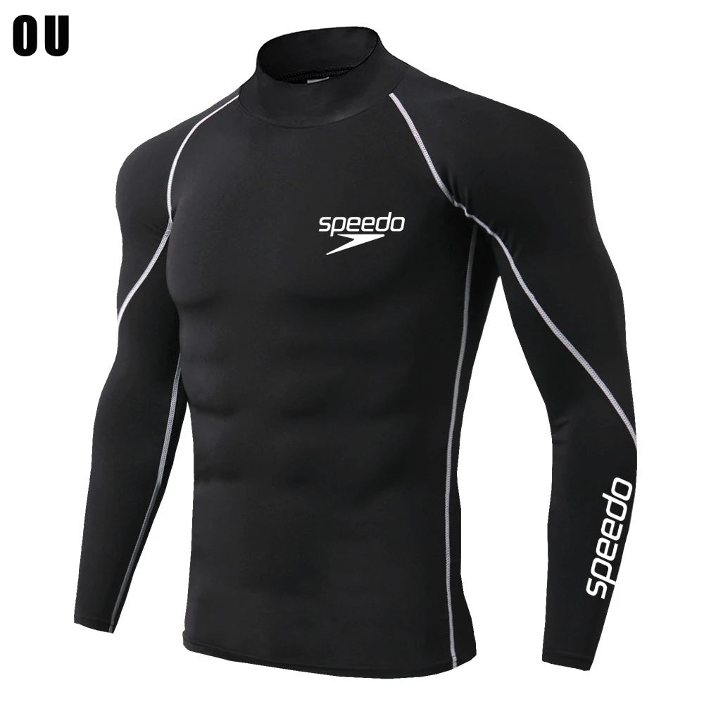 Men's Long Sleeve Turtleneck Compression Shirts, Sports Tights, Running &amp; Gym Tops, Cool Dry, Sun Protection 