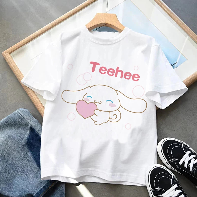 Camiseta casual infantil, camiseta kawaii, roupa de desenho Sanrio Anime, camiseta Y2k, blusa para menino e menina, roupa kawaii infantil