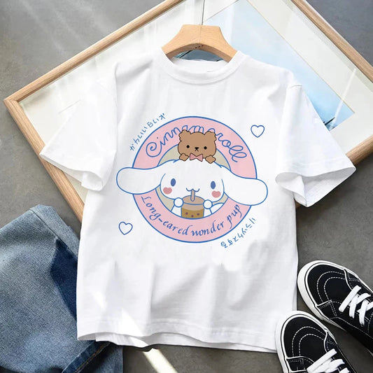 Camiseta casual infantil, camiseta kawaii, roupa de desenho Sanrio Anime, camiseta Y2k, blusa para menino e menina, roupa kawaii infantil