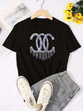Camiseta de manga curta de lantejoulas feminina, gola O, camiseta solta elástica, plus size, tops grandes, Lady, primavera, verão, moda, 2024