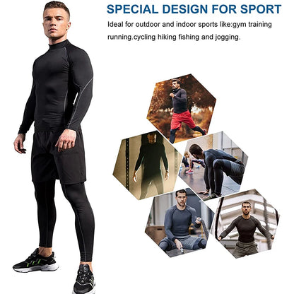 Men's Quick Dry Sports T-Shirt Bodybuilding Running Long Sleeve Compression Gym Fitness Tight Rashgard 