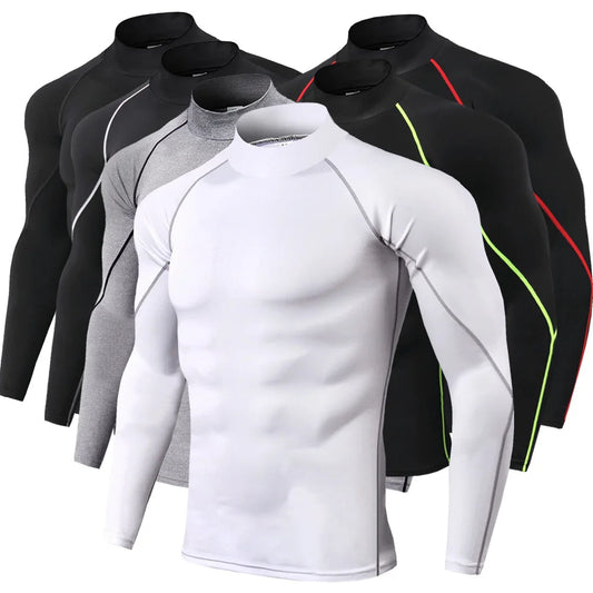 Men's Quick Dry Sports T-Shirt Bodybuilding Running Long Sleeve Compression Gym Fitness Tight Rashgard 