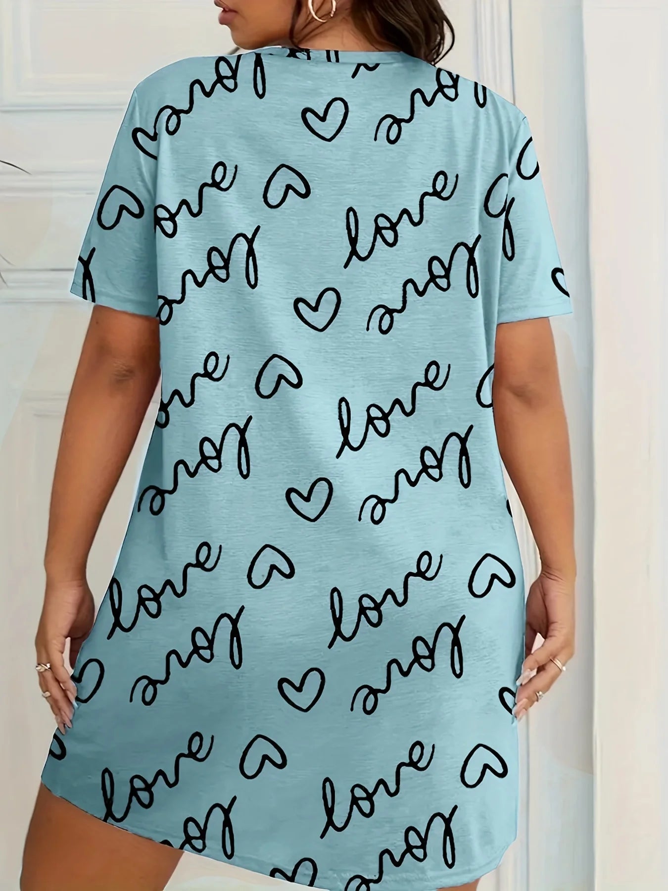 Camisón de manga corta con estampado de talla grande para mujer, microelástico, informal, con cuello redondo, para estar en casa, talla grande 