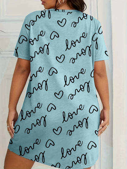 Camisola de manga curta com estampa feminina, tamanho grande, micro stretch, casual gola redonda, vestidos loungewear, plus size