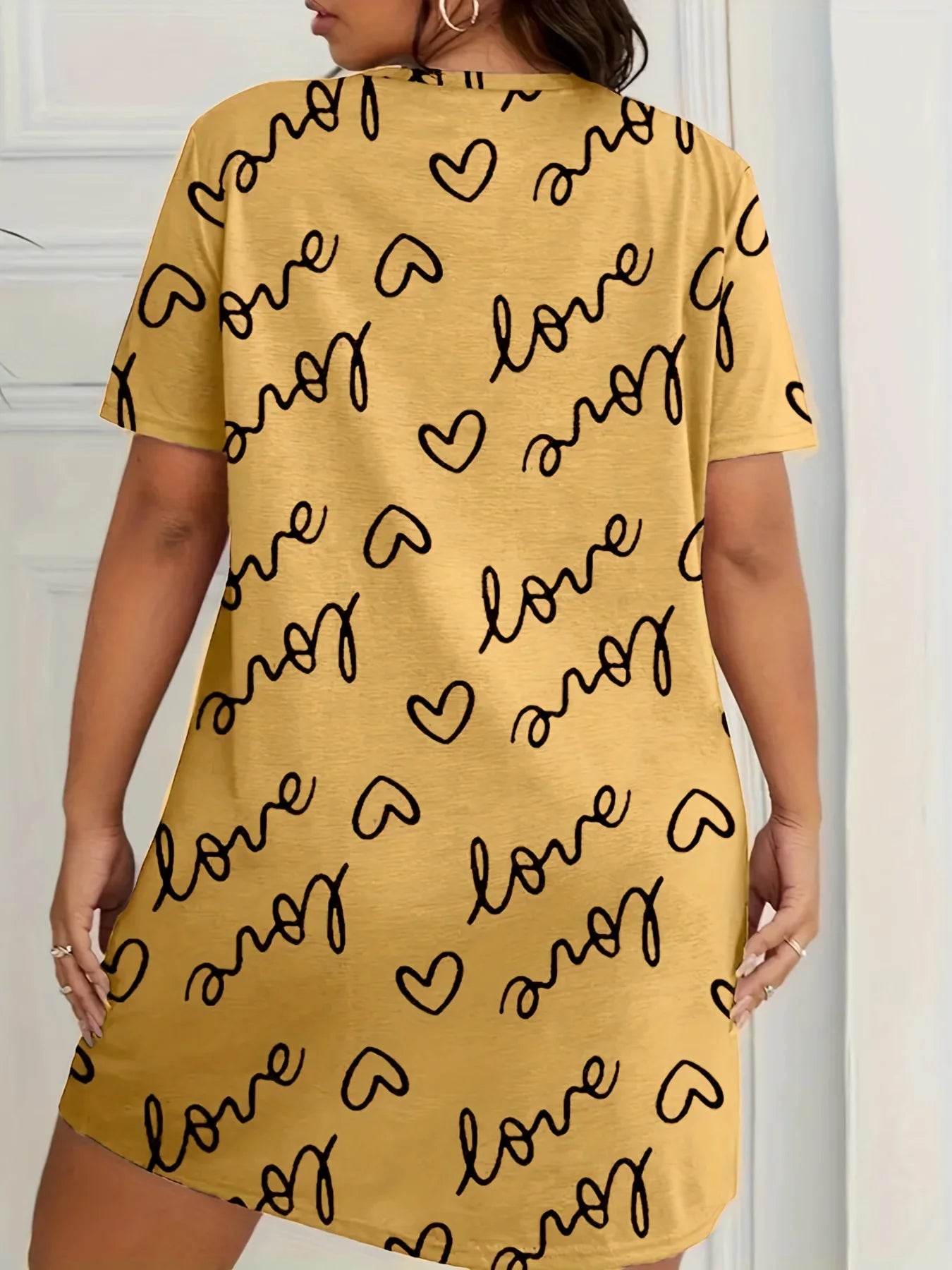 Camisón de manga corta con estampado de talla grande para mujer, microelástico, informal, con cuello redondo, para estar en casa, talla grande 