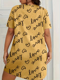 Camisón de manga corta con estampado de talla grande para mujer, microelástico, informal, con cuello redondo, para estar en casa, talla grande 