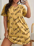 Camisón de manga corta con estampado de talla grande para mujer, microelástico, informal, con cuello redondo, para estar en casa, talla grande 