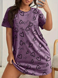 Camisón de manga corta con estampado de talla grande para mujer, microelástico, informal, con cuello redondo, para estar en casa, talla grande 