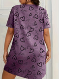 Camisón de manga corta con estampado de talla grande para mujer, microelástico, informal, con cuello redondo, para estar en casa, talla grande 