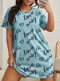 Camisón de manga corta con estampado de talla grande para mujer, microelástico, informal, con cuello redondo, para estar en casa, talla grande 