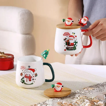 Caneca caixa de presente caneca de cerâmica presente de natal caneca de cerâmica com tampa com colher conjunto copo copo xícara de café natal