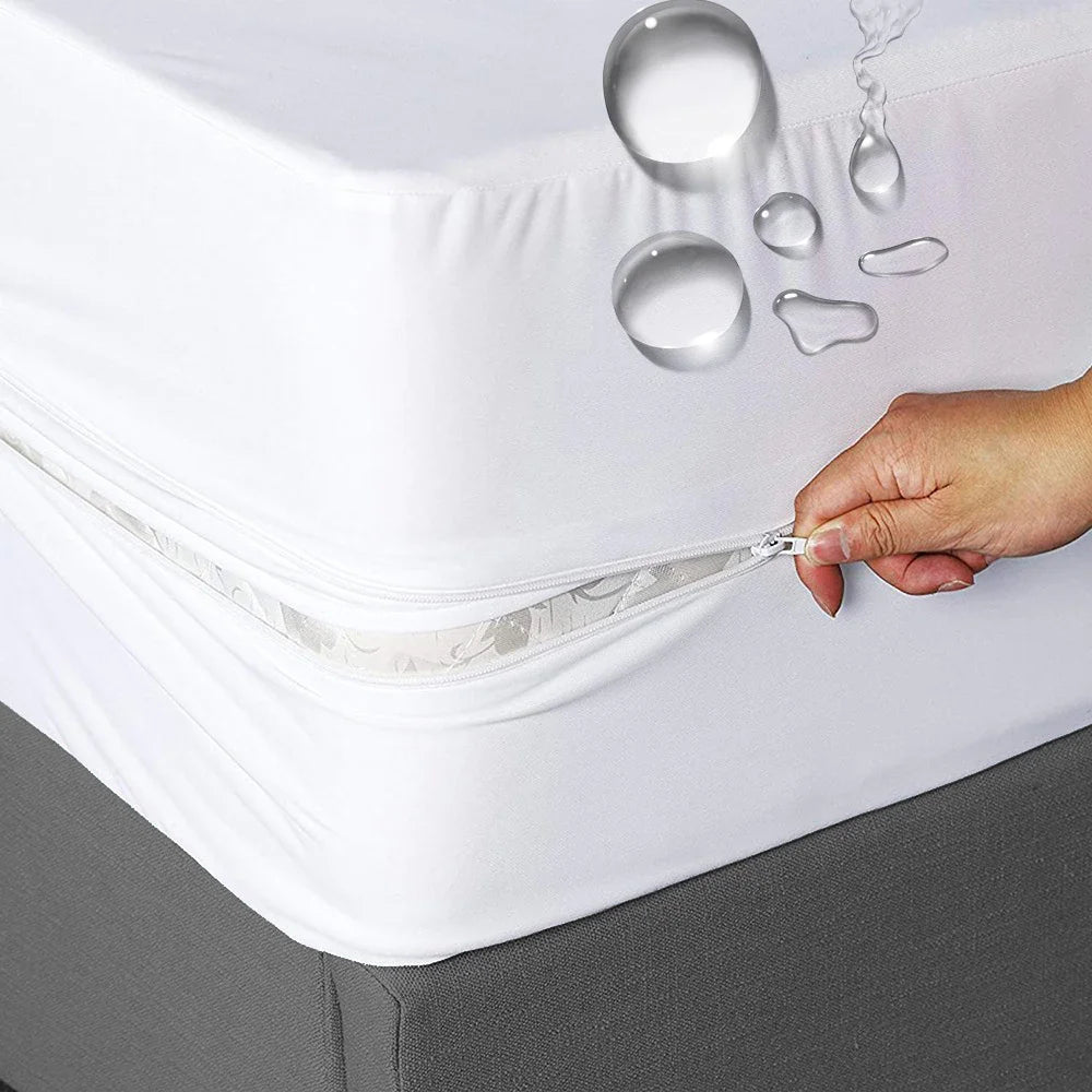 6 Sides Fully Enclosed Waterproof Mattress Cover with Zipper Dustproof Fitted Sheet for Double, Single, Full, Queen, King Bed 