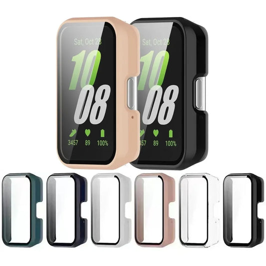 Capa + vidro para samsung galaxy fit 3, capa protetora de tela anti-arranhões para pc, acessórios para samsung galaxy fit3