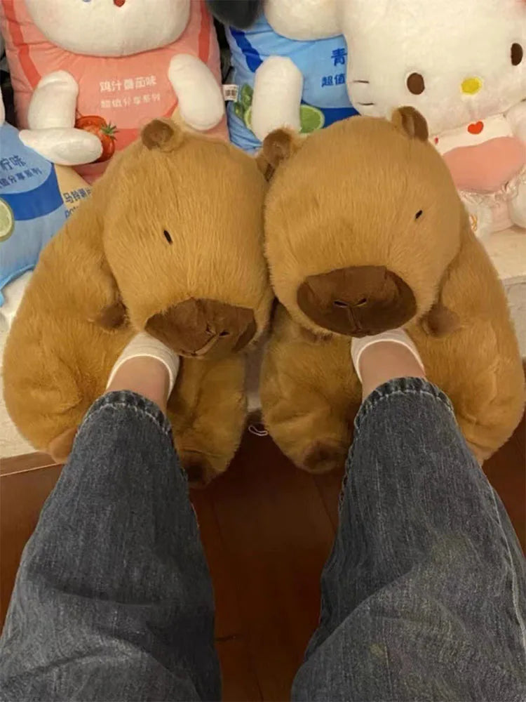 Pantuflas de algodón con dibujos animados de Capibala para hombre y mujer, zapatos de felpa, bonitos, cálidos y divertidos, regalos para parejas, talla 35-41, invierno. 