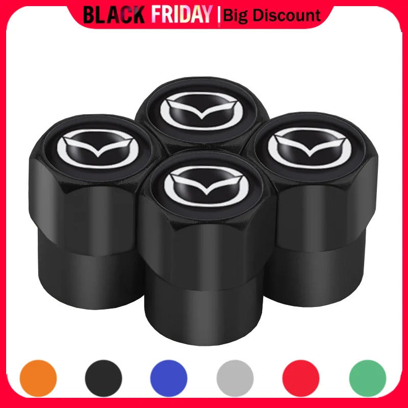 Car Wheel Tire Valve Caps, Stem Case with Logo, Auto Styling, Accessories for Mazda 2, 3, 6, 5, Axela Atenza CX 5, CX3 323, Emblems, 4pcs 
