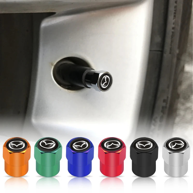Car Wheel Tire Valve Caps, Stem Case with Logo, Auto Styling, Accessories for Mazda 2, 3, 6, 5, Axela Atenza CX 5, CX3 323, Emblems, 4pcs 