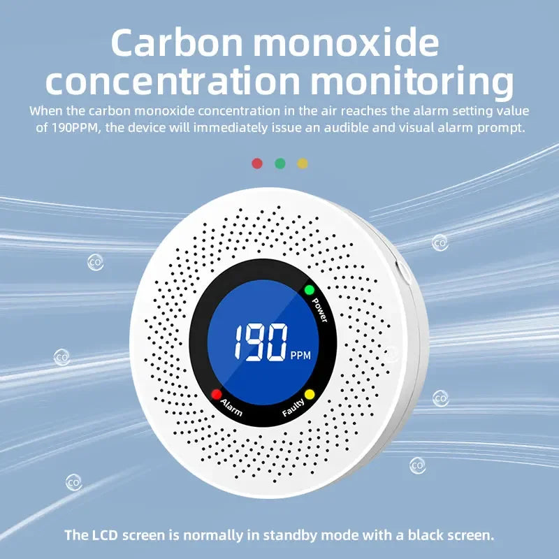Detector de monóxido de carbono independiente, alarma con pantalla, funciona con pilas, certificación CE, para uso en el hogar, la cocina y la oficina. Nuevo. 