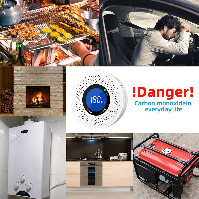 Detector de monóxido de carbono independiente, alarma con pantalla, funciona con pilas, certificación CE, para uso en el hogar, la cocina y la oficina. Nuevo. 