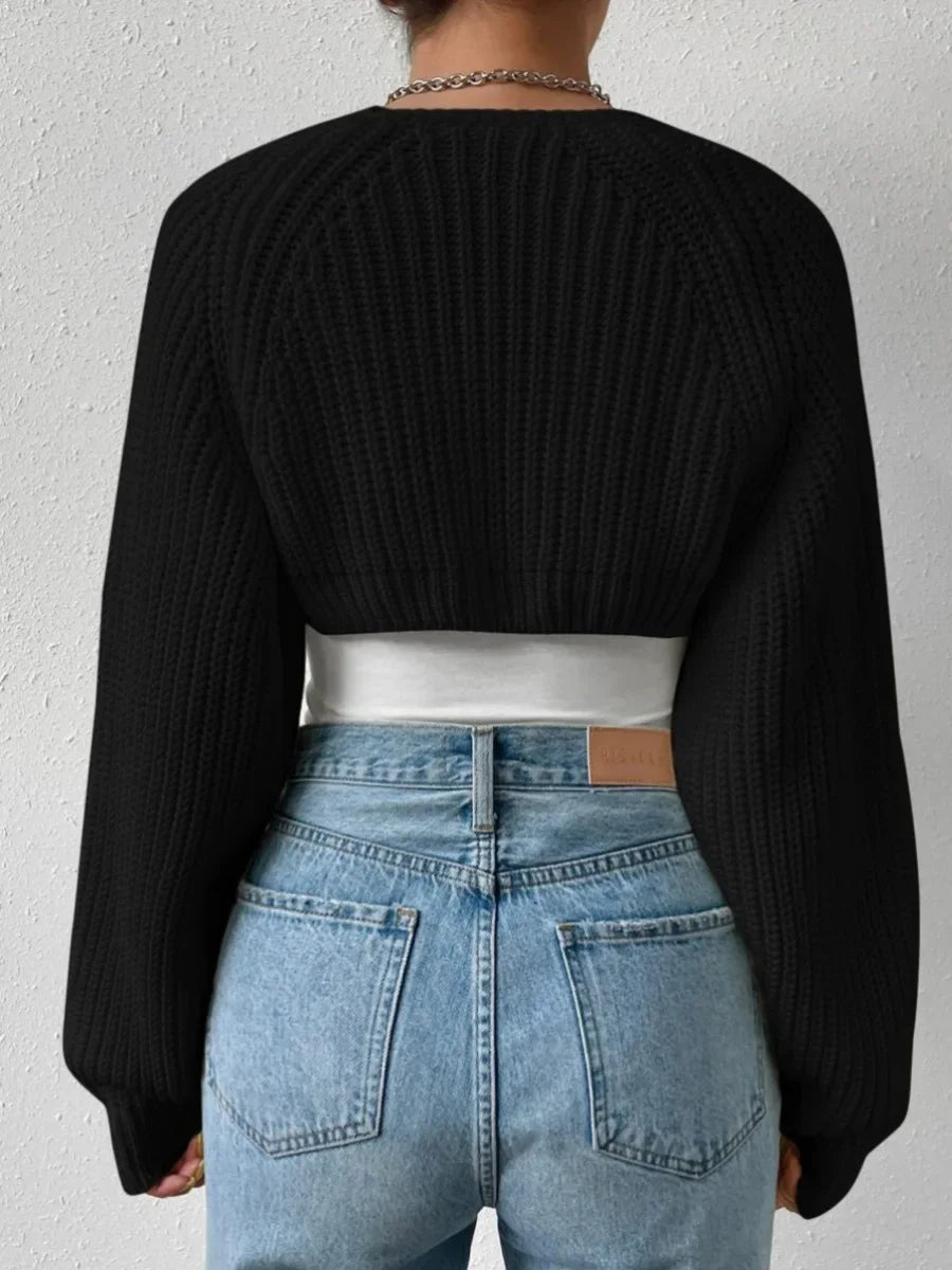 Women's Open Front Crochet Cardigan, Casual Sweater, Ribbed Shrug, Bolero Tops, Monochrome, Fashion