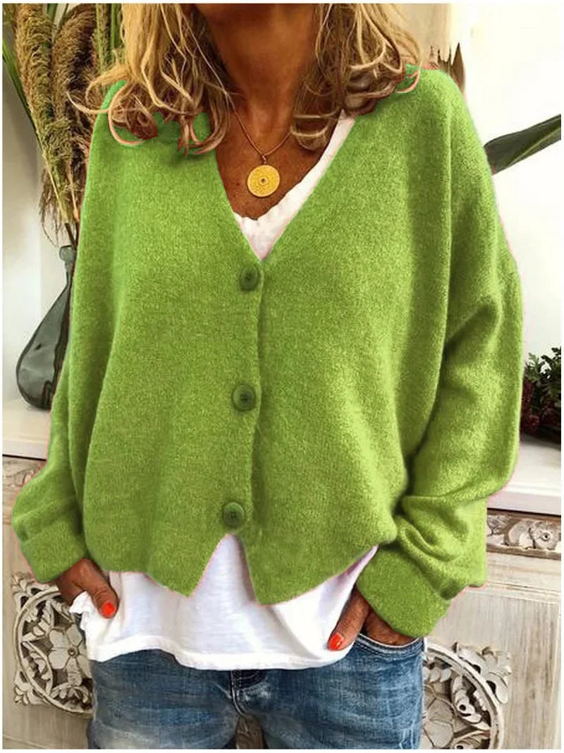 Women's Loose Knitted Cardigan, V-neck Single-breasted Long-sleeved Sweater, Solid Color, New, Spring and Autumn, S-3XL 