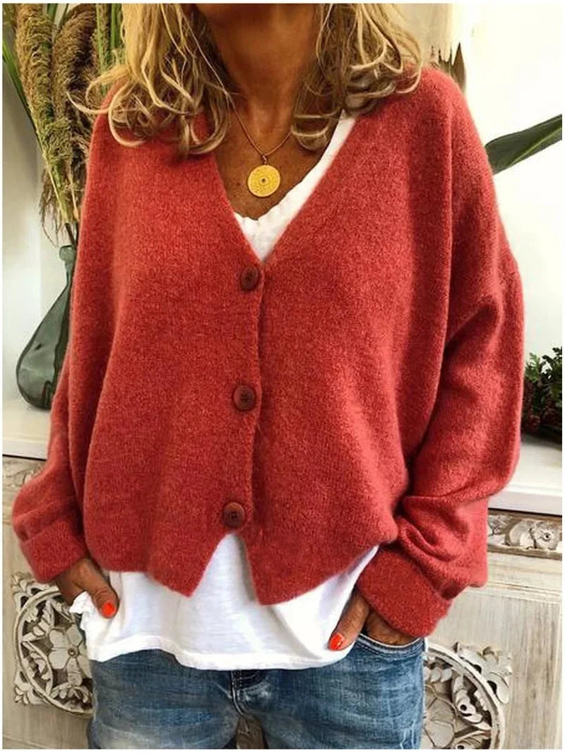 Women's Loose Knitted Cardigan, V-neck Single-breasted Long-sleeved Sweater, Solid Color, New, Spring and Autumn, S-3XL 