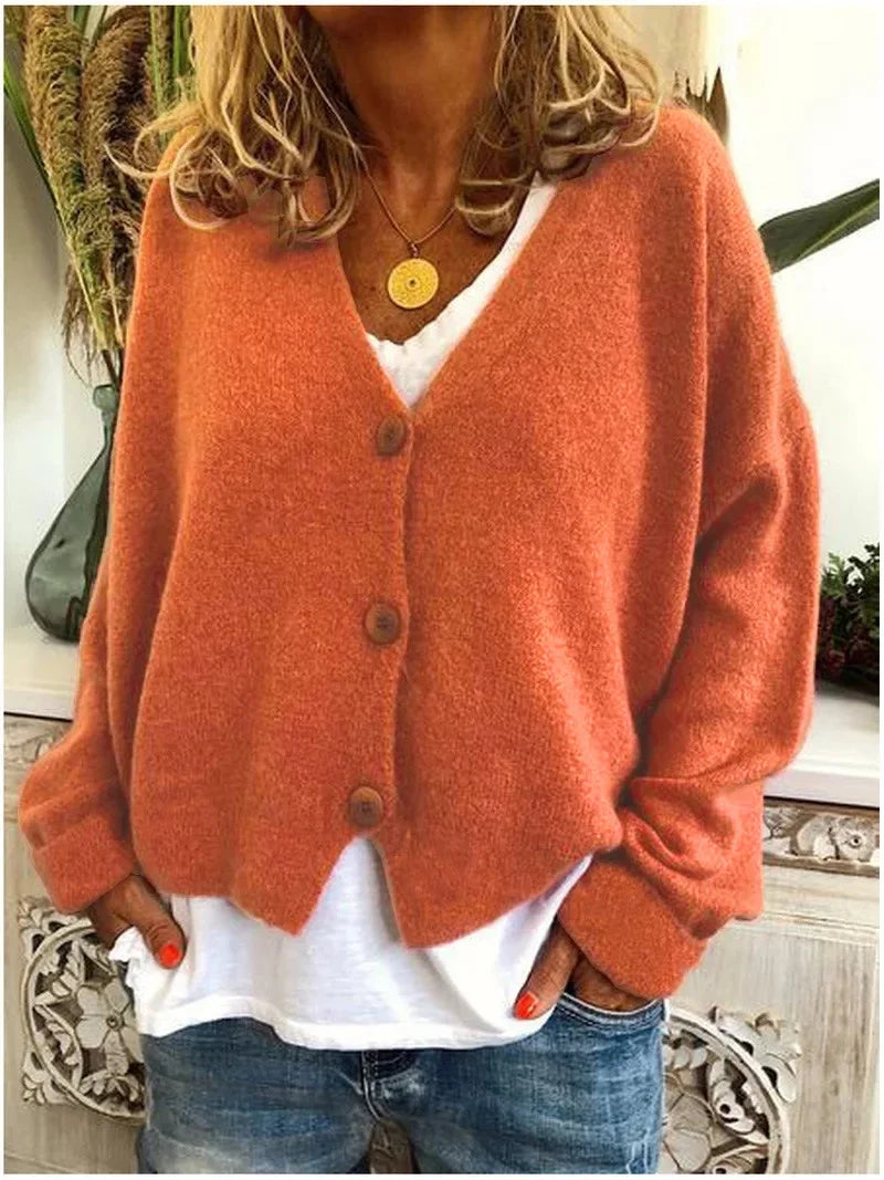 Women's Loose Knitted Cardigan, V-neck Single-breasted Long-sleeved Sweater, Solid Color, New, Spring and Autumn, S-3XL 